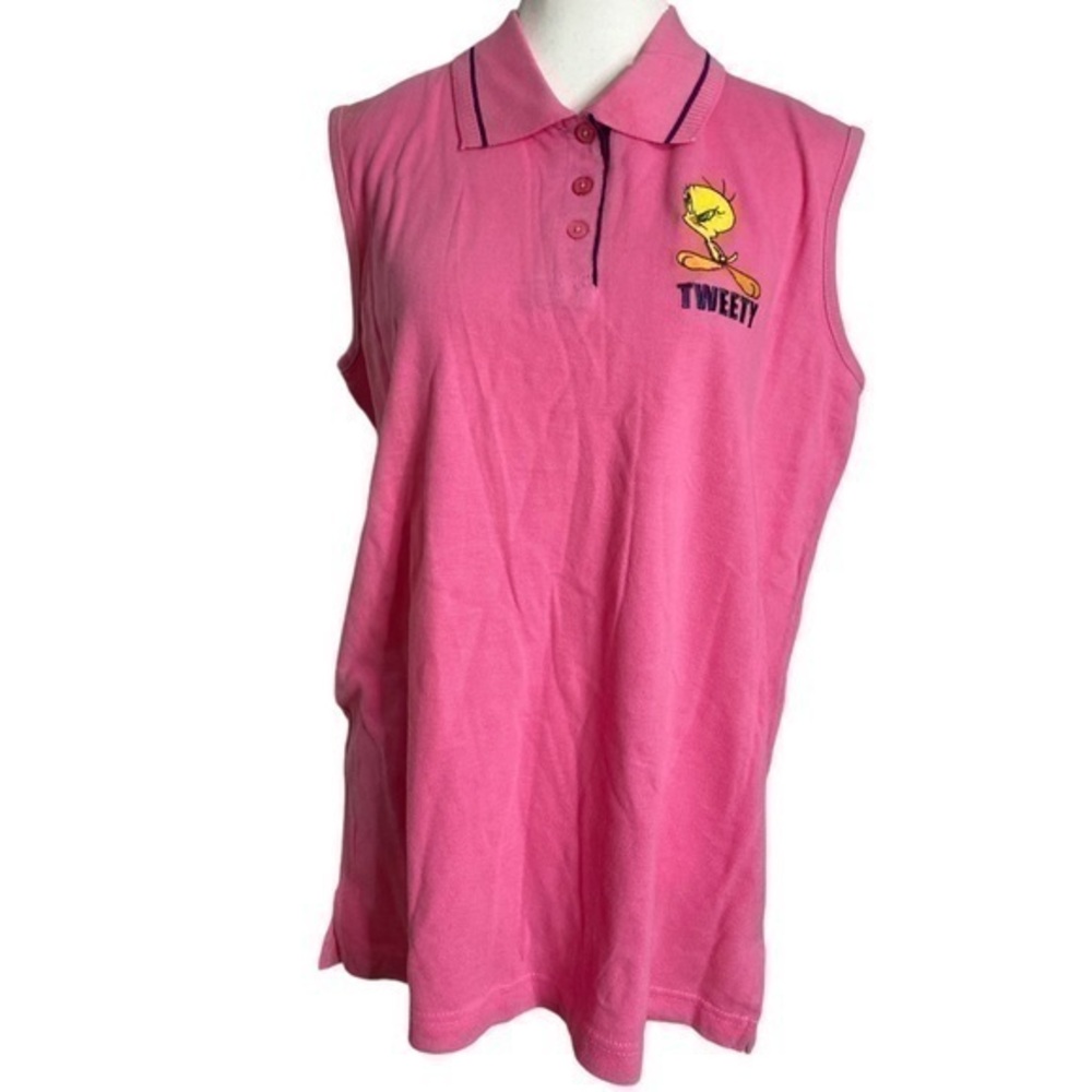 Warner Bros. Vintage 2000 Looney Tunes Tweety
Bird Polo Sleeveless Pink Shirt